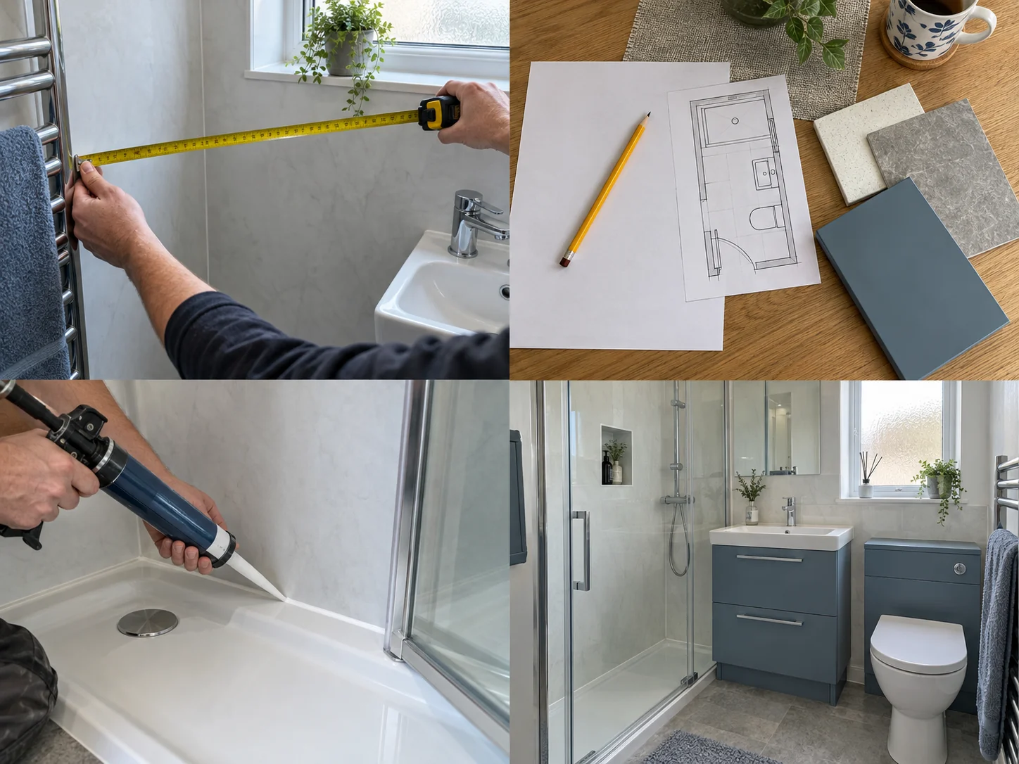 Compact modern shower room with vanity storage